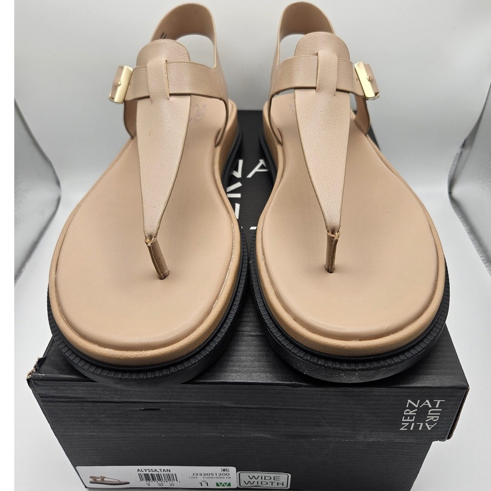 Naturalizer Alyssa Tan T-Strap Buckle Sandals Womens 11W Wide Flat J3320S1200 - Picture 5 of 7